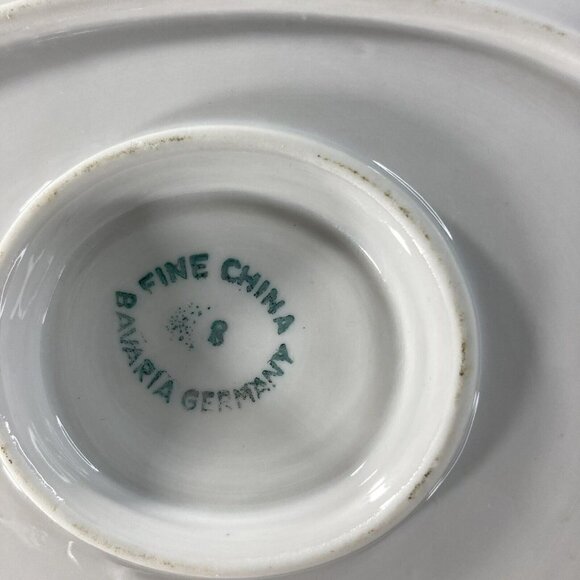 Bavaria Germany Fine China Mid-Century Blue Brown Leaf Gravy Boat Silver Edging - Picture 8 of 12